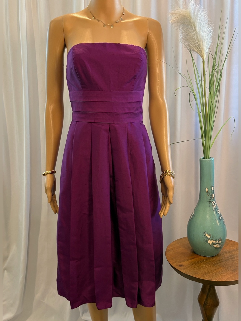 Ann Taylor 100% Silk Taffeta Strapless Purple Cocktail Dress Size 2
